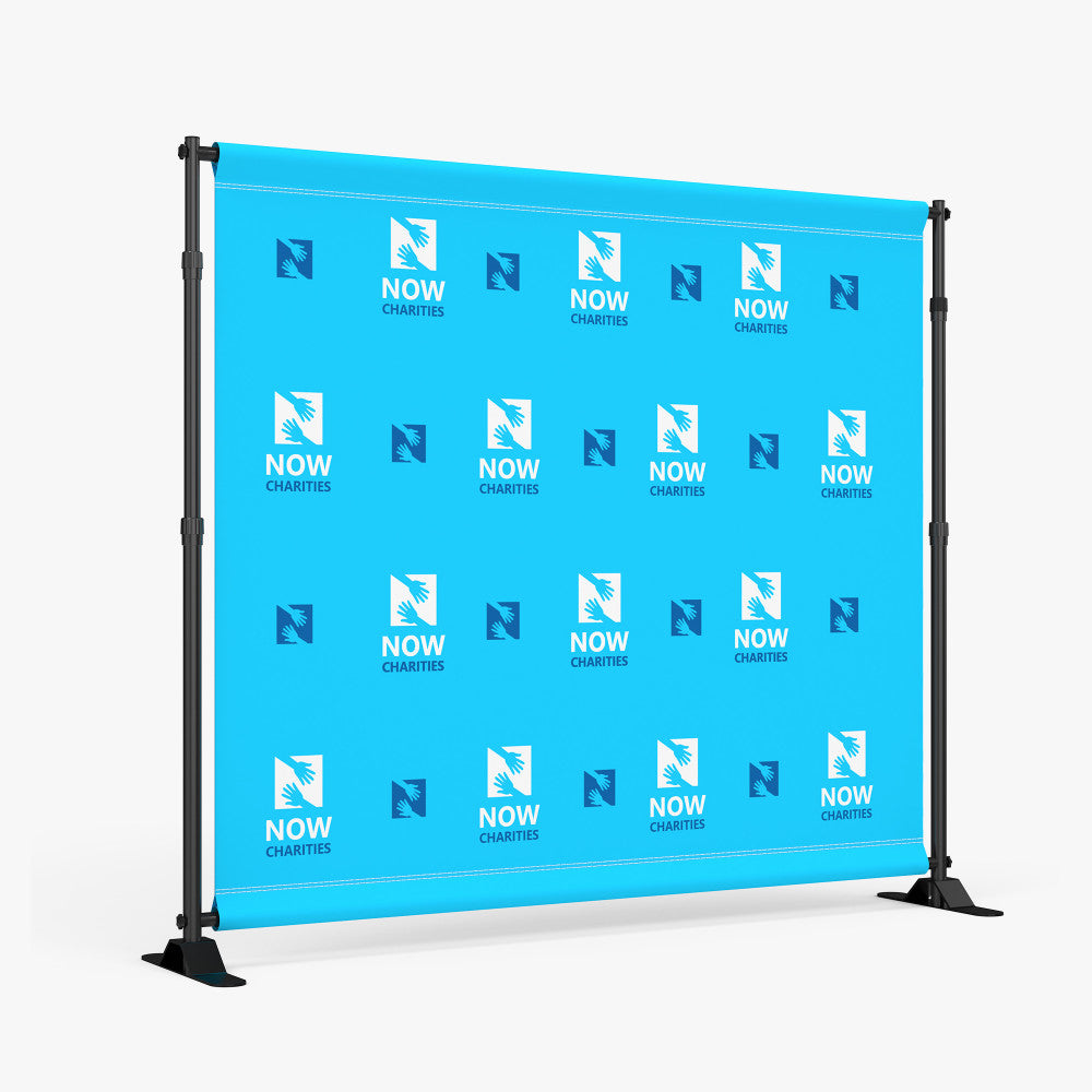 Custom step and repeat backdrop with adjustable stand