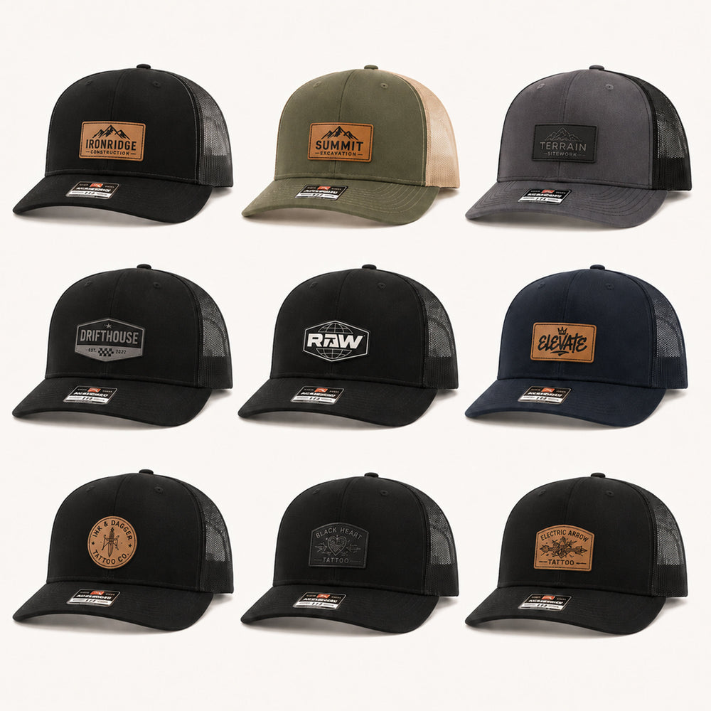 Custom hats with laser-engraved leather patches
