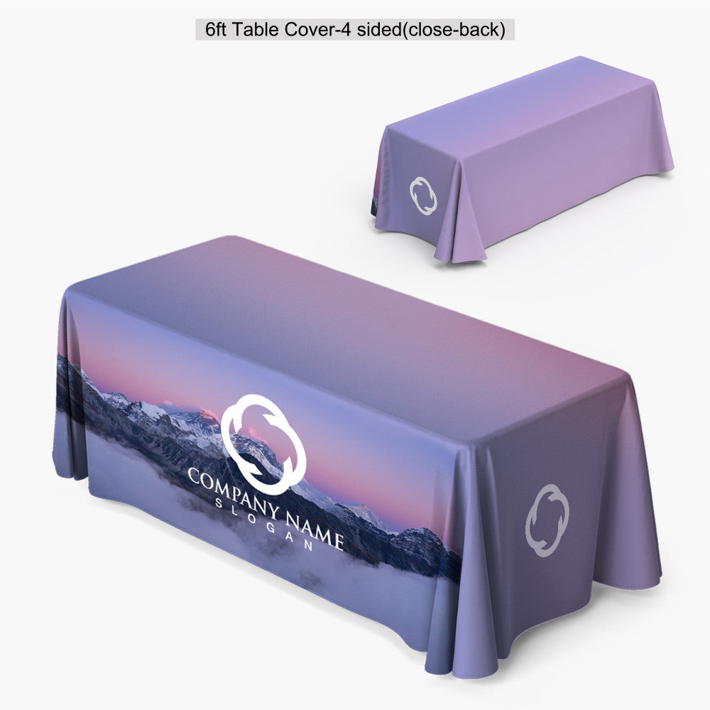 6ft table cover, 4-sided close-back, front and back view