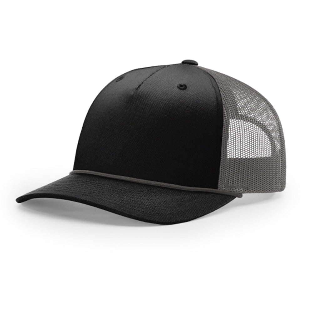 Custom Printed Rope Trucker Hat - Richardson 112FPR in Black / Charcoal / Charcoal