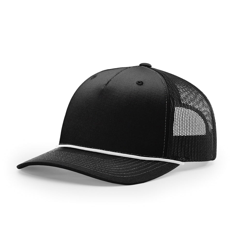 Custom Printed Rope Trucker Hat - Richardson 112FPR in Black / White