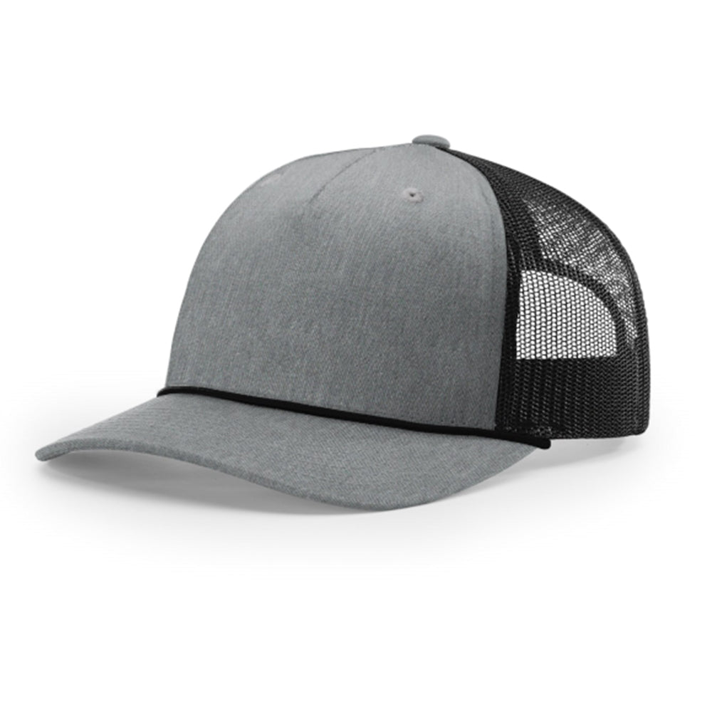 Custom Printed Rope Trucker Hat - Richardson 112FPR in Heather Grey / Black / Black
