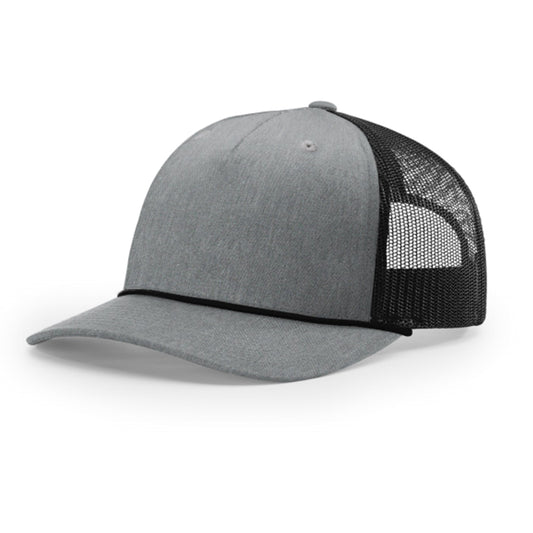 Custom Printed Rope Trucker Hat - Richardson 112FPR in Heather Grey / Black / Black
